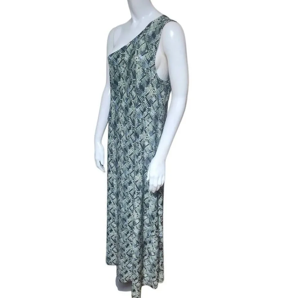Viereck Green & Black Reptile Patterned One Shoulder Maxi Dress (L)